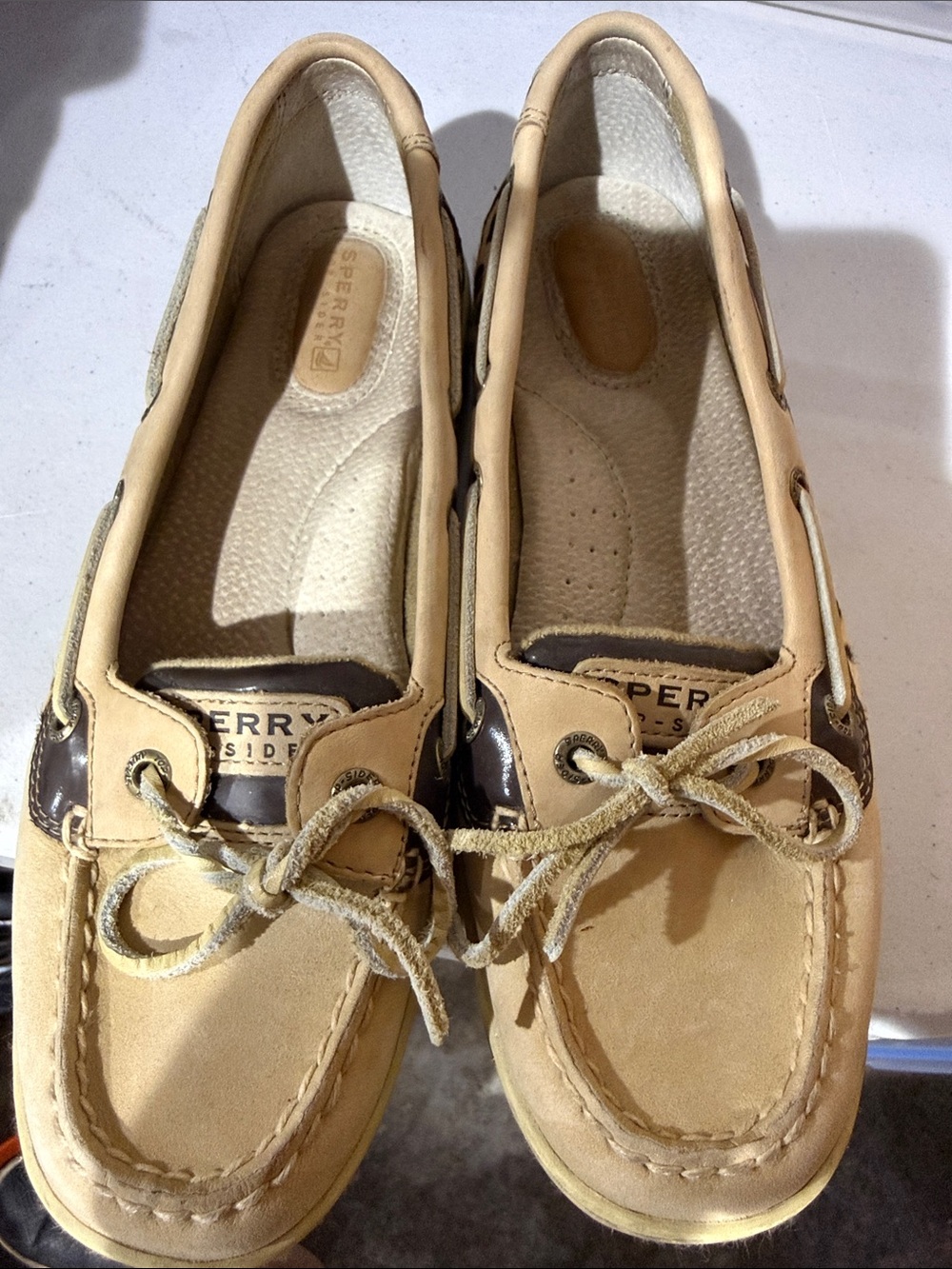 Sperry Two-Tone Tan and Brown Leather Moccasin Boat Shoes